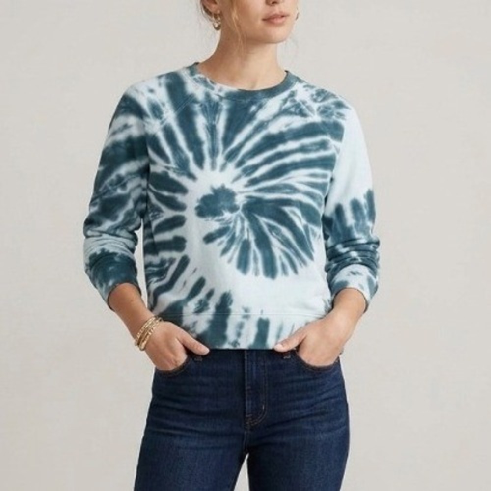 Madewell Blue White Spiral Tie-Dye Raglan Sweatshirt Womens Size Large